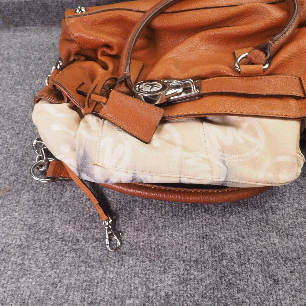 Michael Kors Hamilton Satchel Orange Leather Crossbody Bag Lock Charm Handbag
